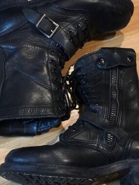 Double H Black Leather Combat Moto Boots size 10